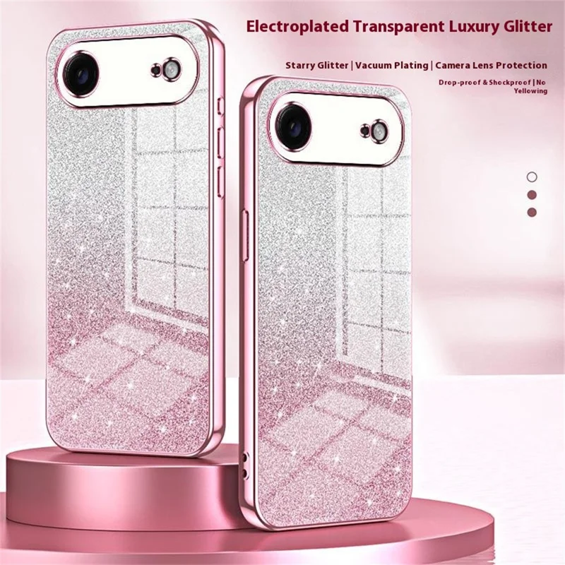 For iPhone Air Case Electroplating Gradient Glitter TPU Phone Cover - Pink