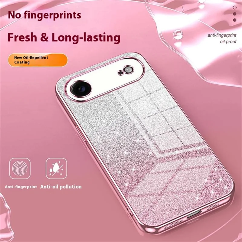 For iPhone Air Case Electroplating Gradient Glitter TPU Phone Cover - Pink