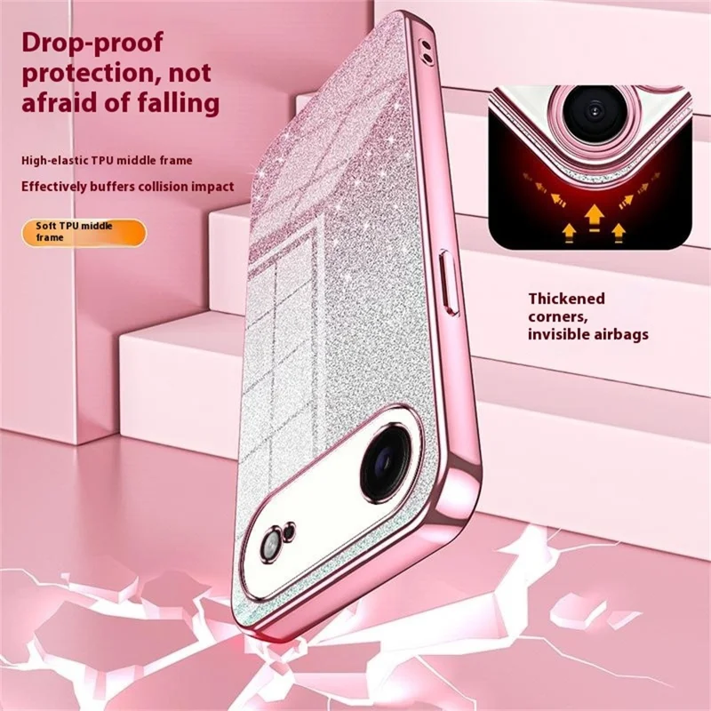 For iPhone Air Case Electroplating Gradient Glitter TPU Phone Cover - Pink