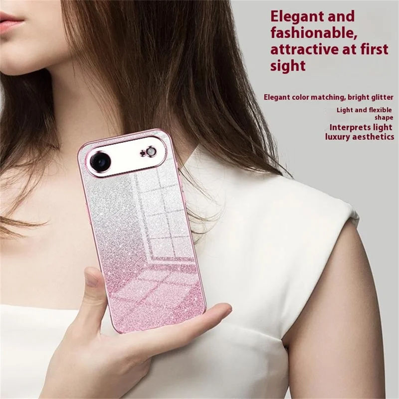 For iPhone Air Case Electroplating Gradient Glitter TPU Phone Cover - Pink