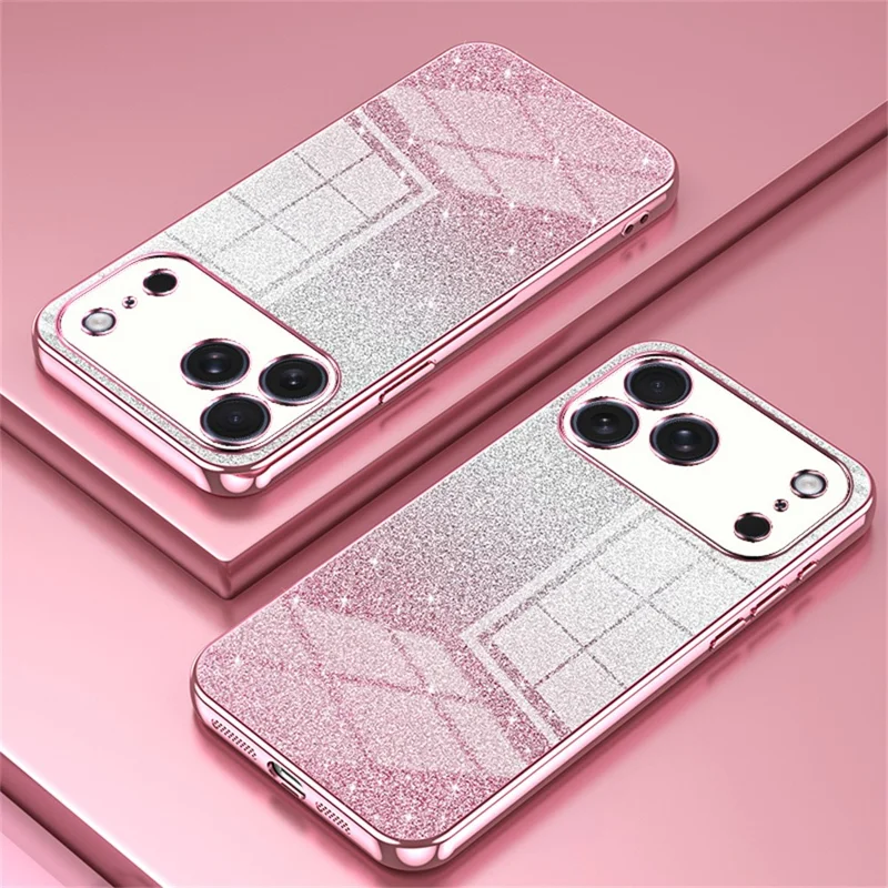 For iPhone 17 Pro Max Case Electroplating Gradient Glitter TPU Phone Cover - Pink