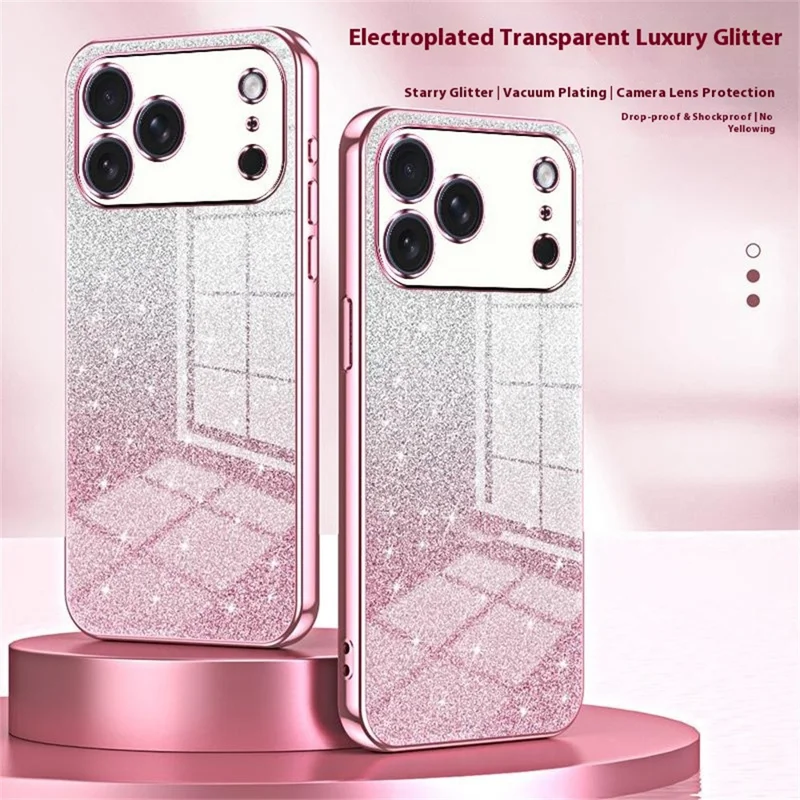 For iPhone 17 Pro Max Case Electroplating Gradient Glitter TPU Phone Cover - Pink