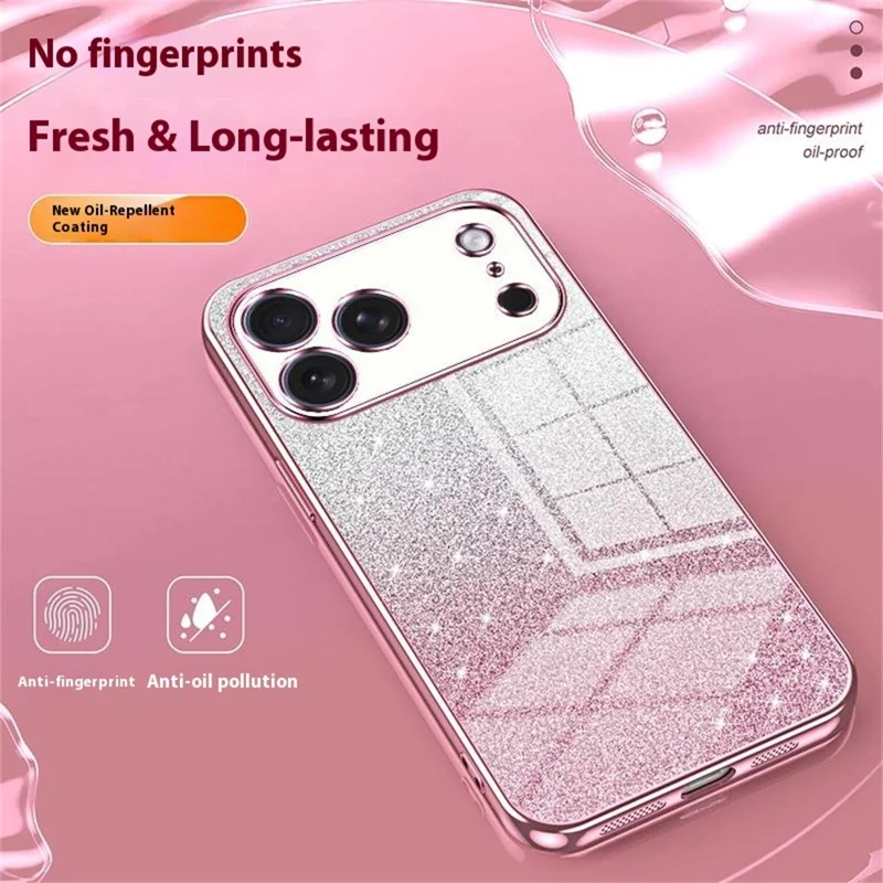 For iPhone 17 Pro Max Case Electroplating Gradient Glitter TPU Phone Cover - Pink