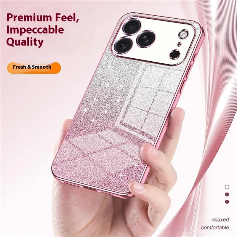 For iPhone 17 Pro Max Case Electroplating Gradient Glitter TPU Phone Cover - Pink