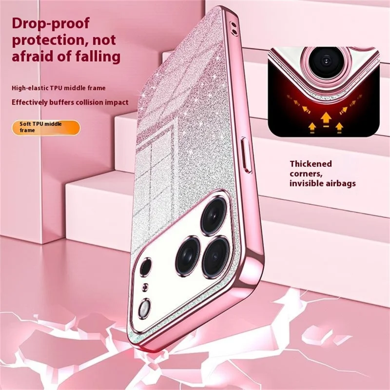 For iPhone 17 Pro Max Case Electroplating Gradient Glitter TPU Phone Cover - Pink