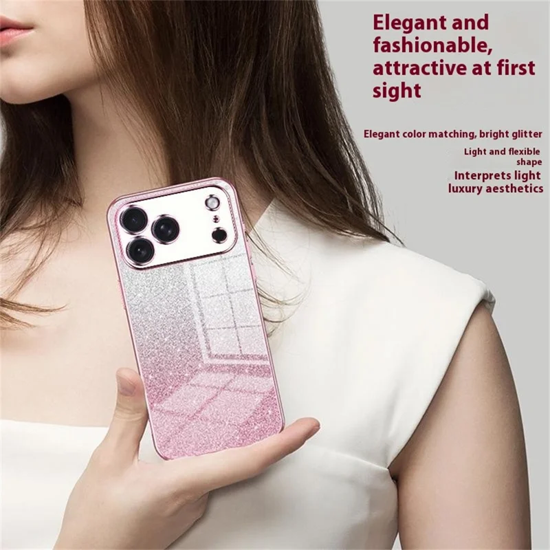 For iPhone 17 Pro Max Case Electroplating Gradient Glitter TPU Phone Cover - Pink