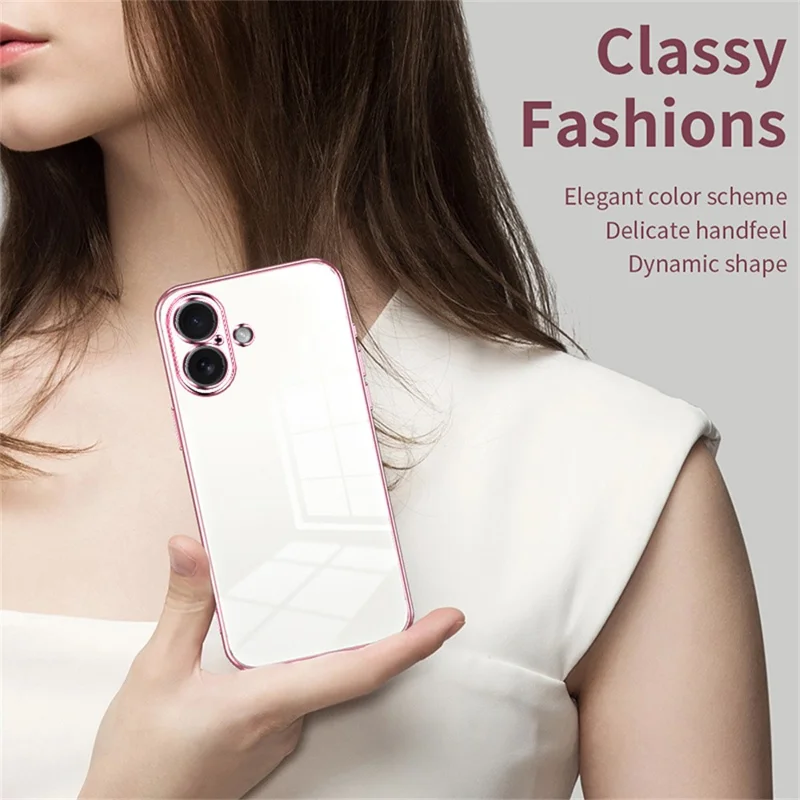For iPhone 17 Case Electroplating Frame Soft TPU Phone Cover - Pink