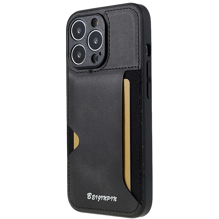 Cubierta de Teléfono Móvil Para Iphone 13 Pro 6.1 Pulgadas, Recorte Preciso PU Leather+TPU+PC Case de Protección Con Ranura Para Tarjetas - Gris