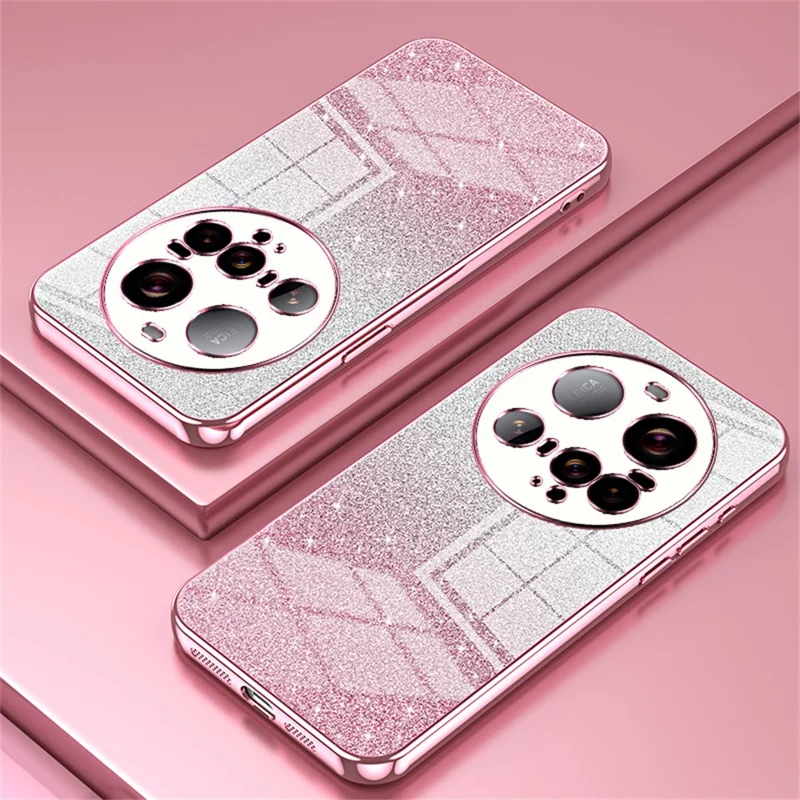Voor Xiaomi 15 Ultra hoesje met electroplating, gradatie glitters, TPU telefoonhoesje - Roze