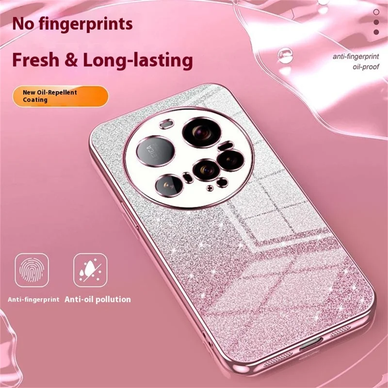 Voor Xiaomi 15 Ultra hoesje met electroplating, gradatie glitters, TPU telefoonhoesje - Roze