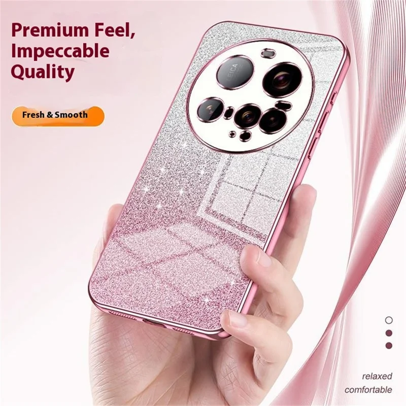 Voor Xiaomi 15 Ultra hoesje met electroplating, gradatie glitters, TPU telefoonhoesje - Roze