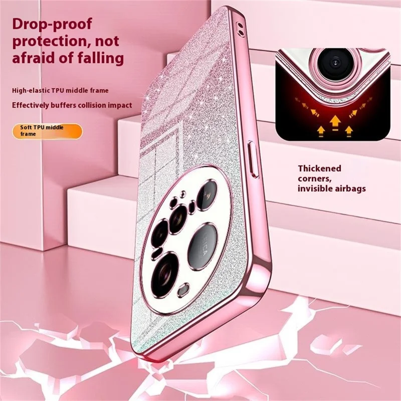 Voor Xiaomi 15 Ultra hoesje met electroplating, gradatie glitters, TPU telefoonhoesje - Roze
