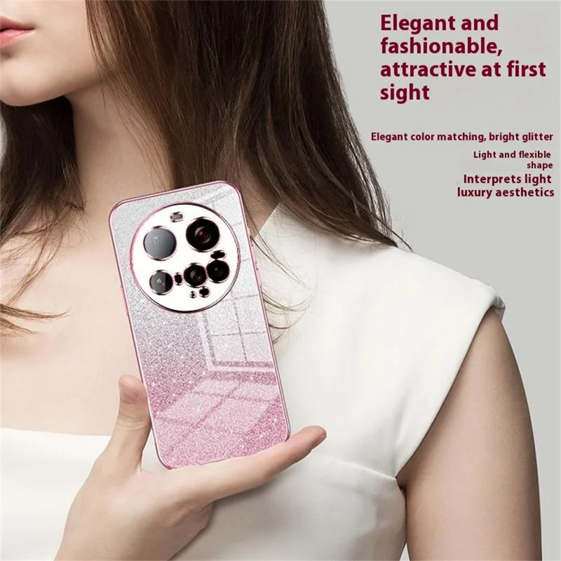 Voor Xiaomi 15 Ultra hoesje met electroplating, gradatie glitters, TPU telefoonhoesje - Roze
