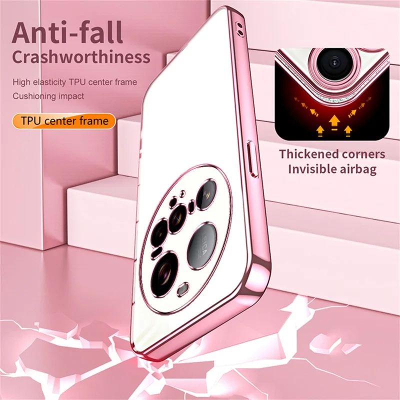 Voor Xiaomi 15 Ultra hoesje met electroplating frame zachte TPU telefoonhoes - Roze