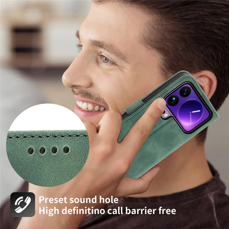 DIERFENG DF-03 For Xiaomi 17 Pro Max Case Lines Imprint Wallet Leather Phone Cover with Wrist Strap - Green