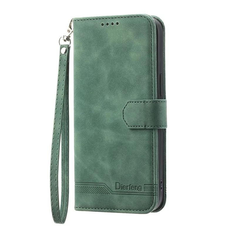 DIERFENG DF-03 For Xiaomi 17 Pro Max Case Lines Imprint Wallet Leather Phone Cover with Wrist Strap - Green