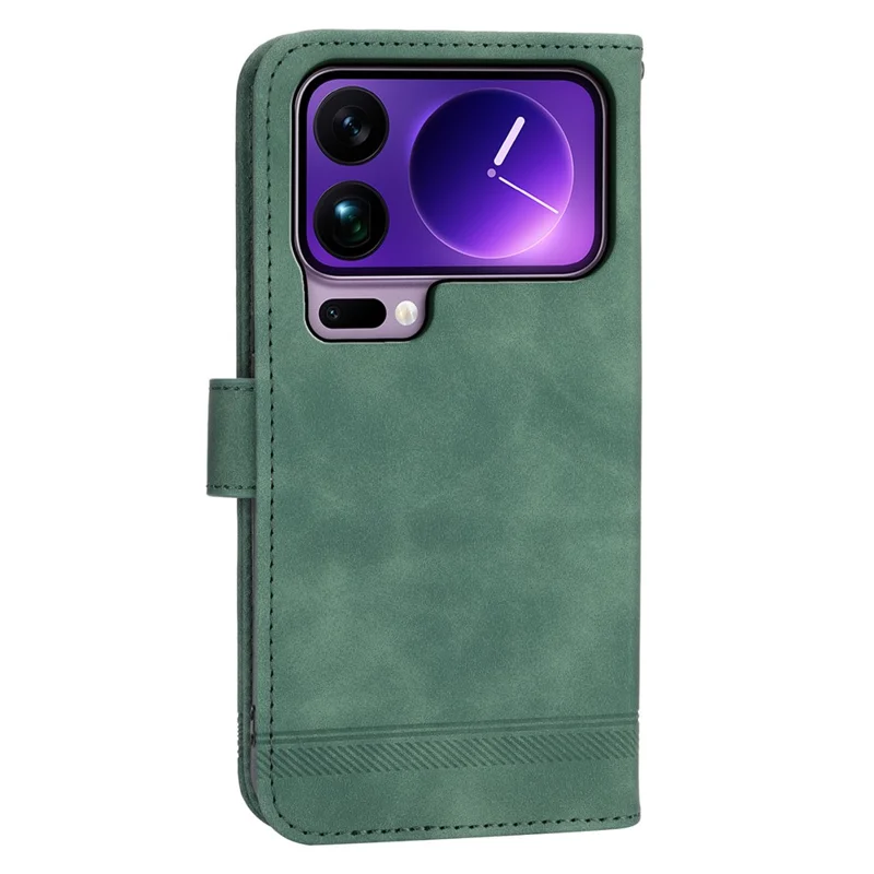 DIERFENG DF-03 For Xiaomi 17 Pro Max Case Lines Imprint Wallet Leather Phone Cover with Wrist Strap - Green