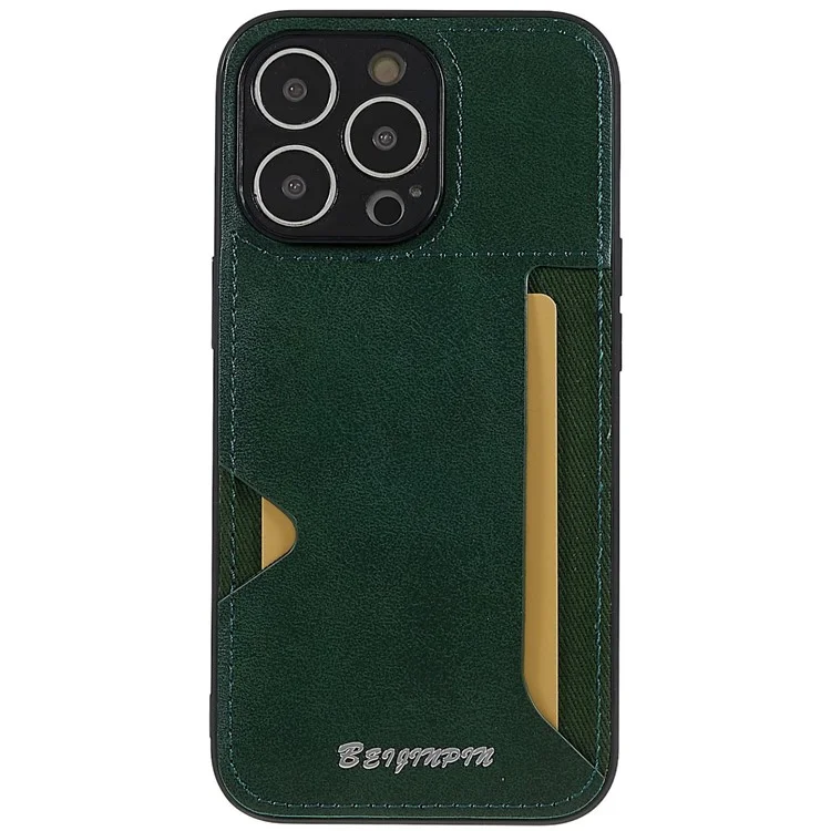 For iPhone 13 Pro Max 6.7 inch Anti-scratch PU Leather+TPU+PC Protective Cover Card Slot Design Cell Phone Case with Precise Cutout - Midnight Green