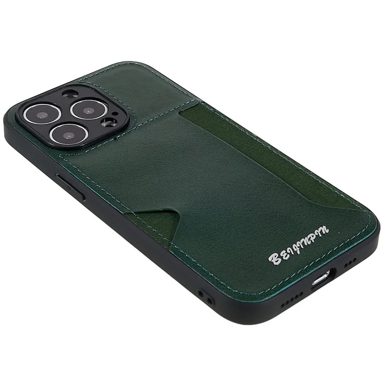 For iPhone 13 Pro Max 6.7 inch Anti-scratch PU Leather+TPU+PC Protective Cover Card Slot Design Cell Phone Case with Precise Cutout - Midnight Green