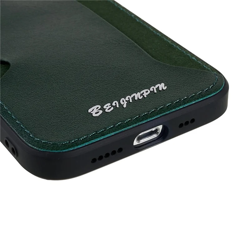 For iPhone 13 Pro Max 6.7 inch Anti-scratch PU Leather+TPU+PC Protective Cover Card Slot Design Cell Phone Case with Precise Cutout - Midnight Green