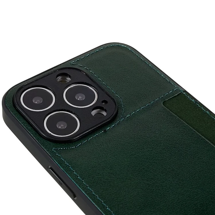 For iPhone 13 Pro Max 6.7 inch Anti-scratch PU Leather+TPU+PC Protective Cover Card Slot Design Cell Phone Case with Precise Cutout - Midnight Green