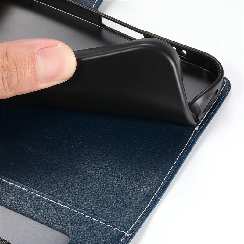 For Xiaomi 17 Pro Max Case Magnetic Snap Litchi Texture Leather Wallet Phone Cover with Wrist Strap - Dark Blue