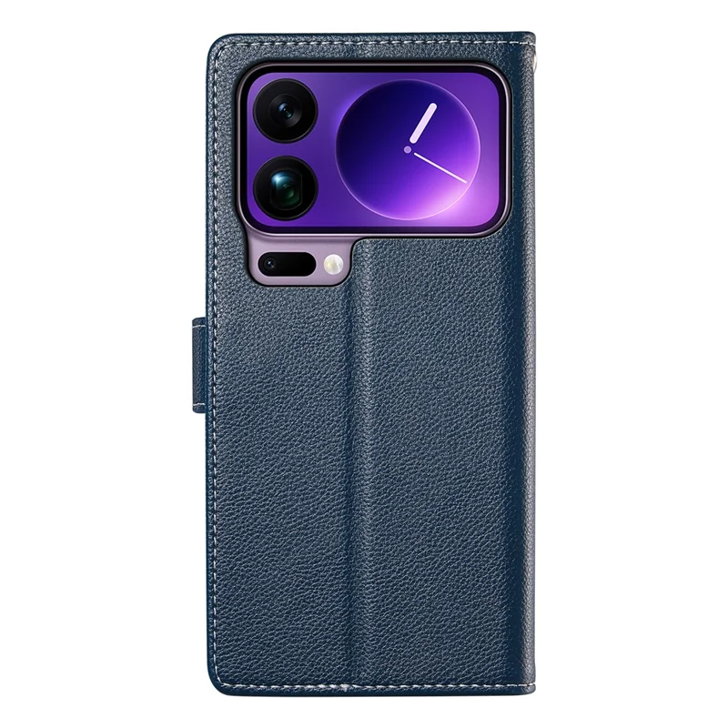 For Xiaomi 17 Pro Max Case Magnetic Snap Litchi Texture Leather Wallet Phone Cover with Wrist Strap - Dark Blue
