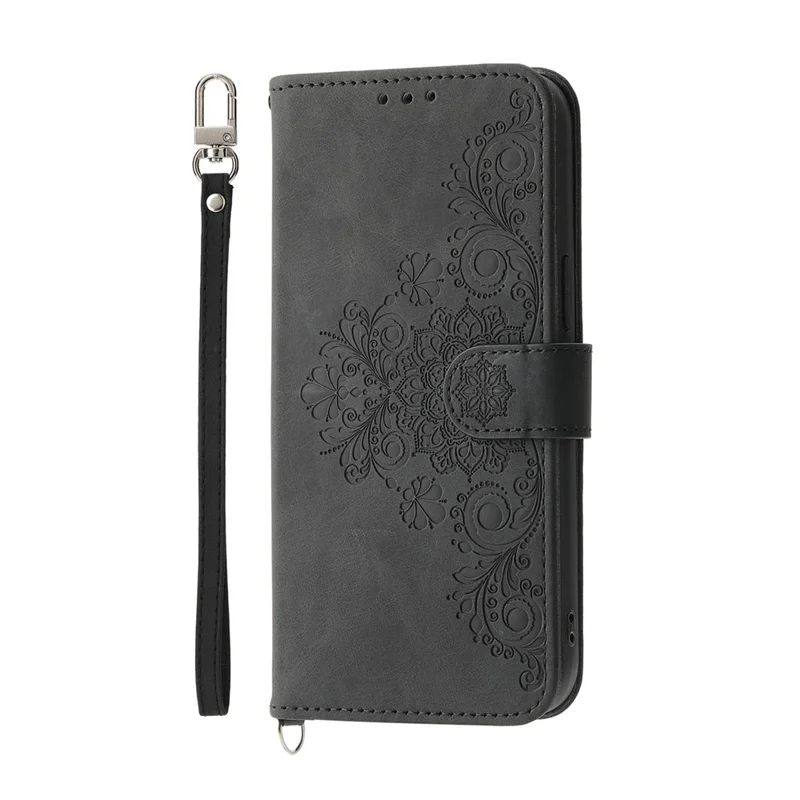 Voor Xiaomi 17 Pro Case Bloemenpatroon PU Leer Portemonnee Telefoonhoesje met Bandje - Zwart