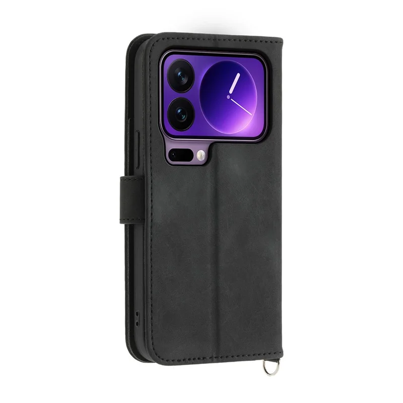 Voor Xiaomi 17 Pro Case Bloemenpatroon PU Leer Portemonnee Telefoonhoesje met Bandje - Zwart