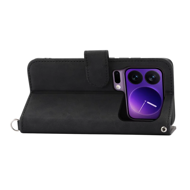 Voor Xiaomi 17 Pro Case Bloemenpatroon PU Leer Portemonnee Telefoonhoesje met Bandje - Zwart