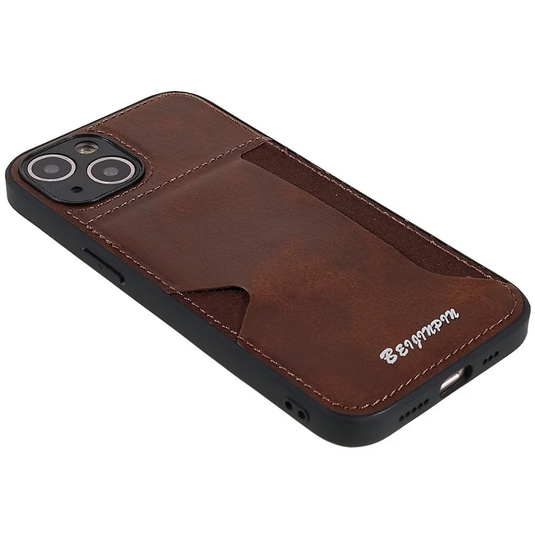 Per Iphone 13 Mini Mini da 5,4 Pollici di Scheda Antidust Slot Telefono PU Peth+tpu+pc Copertina di Protezione Del Design Per Ritagli Preciso - Marrone