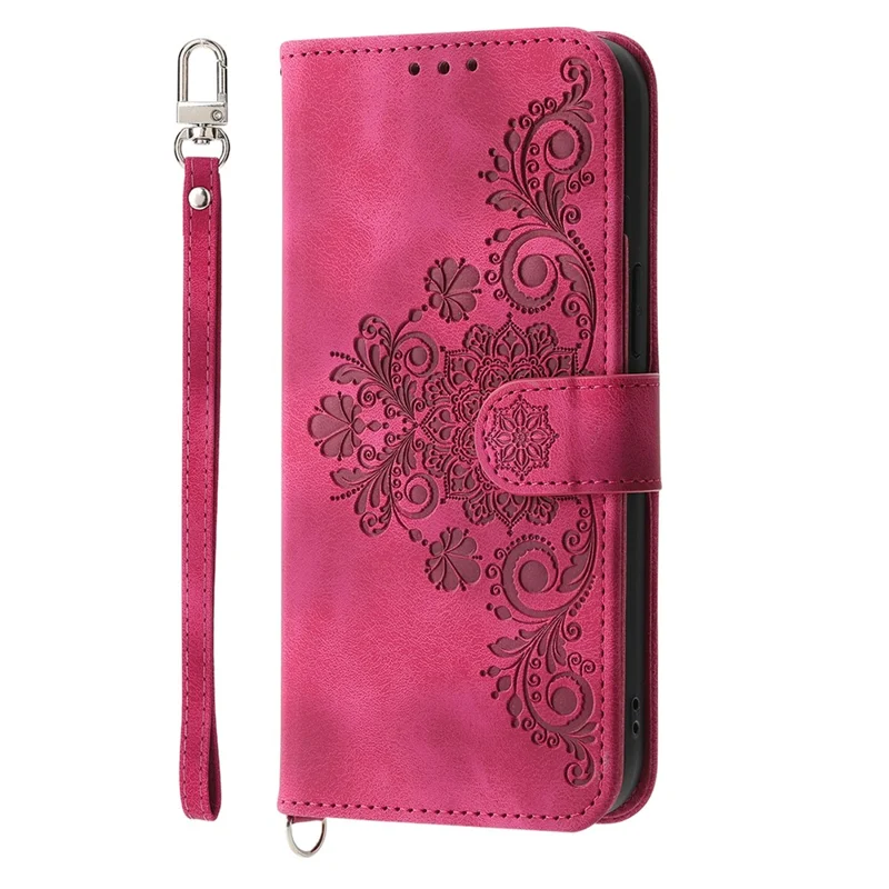 For Xiaomi 17 Case Flower Pattern PU Leather Wallet Phone Cover with Strap - Wine Red