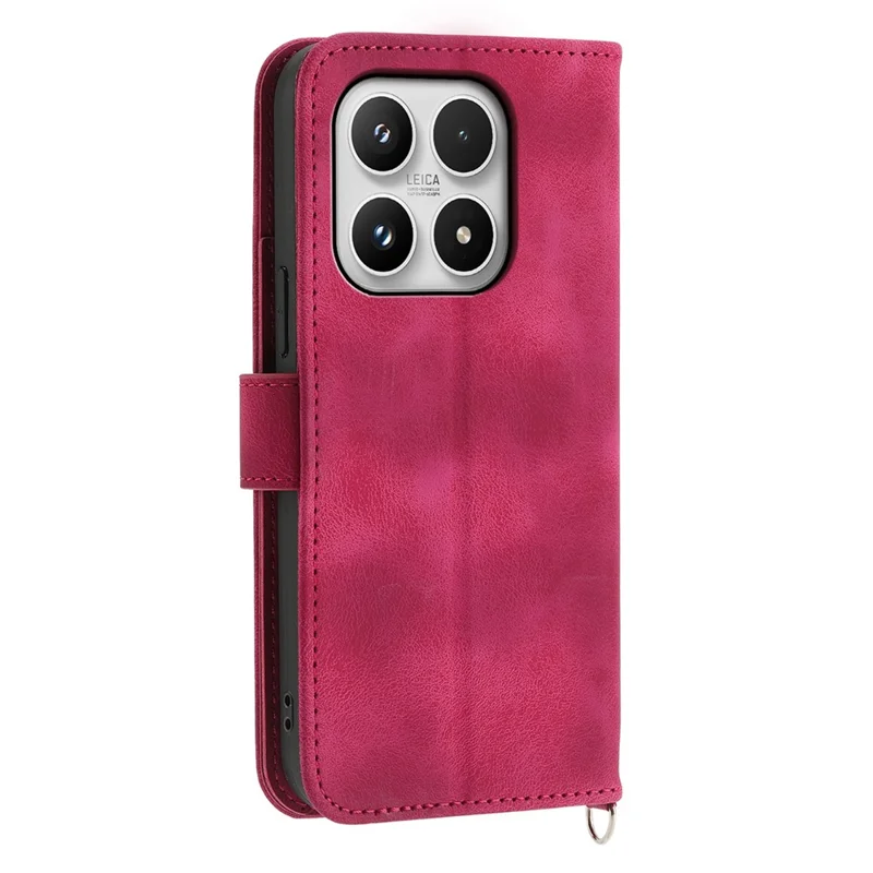 For Xiaomi 17 Case Flower Pattern PU Leather Wallet Phone Cover with Strap - Wine Red