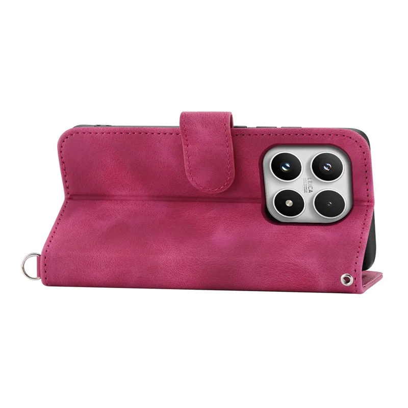 For Xiaomi 17 Case Flower Pattern PU Leather Wallet Phone Cover with Strap - Wine Red