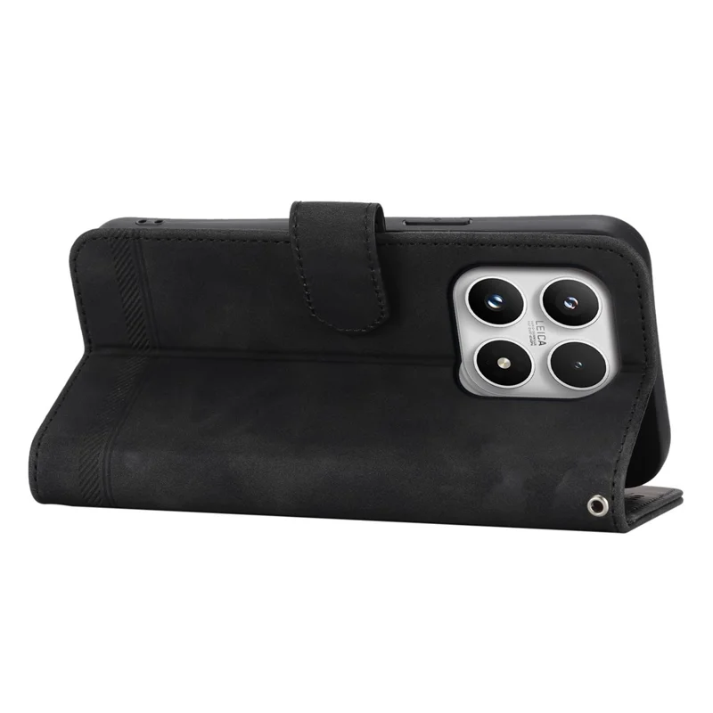 DIERFENG DF-03 For Xiaomi 17 Case Lines Imprint Wallet Leather Phone Cover with Wrist Strap - Black