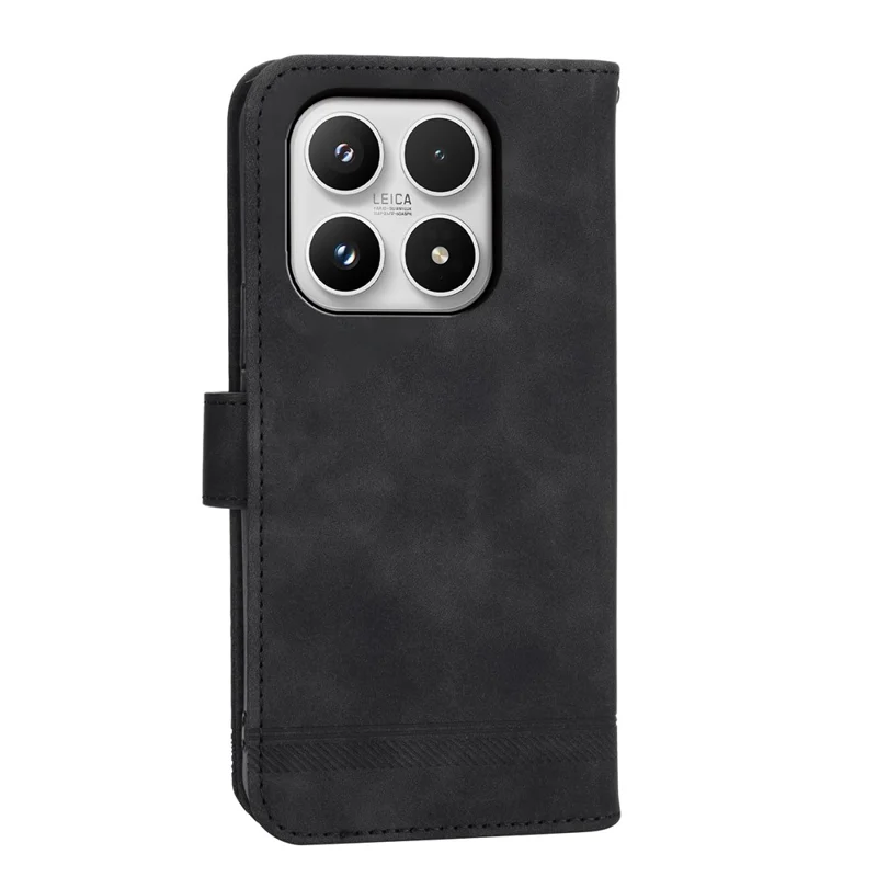 DIERFENG DF-03 For Xiaomi 17 Case Lines Imprint Wallet Leather Phone Cover with Wrist Strap - Black