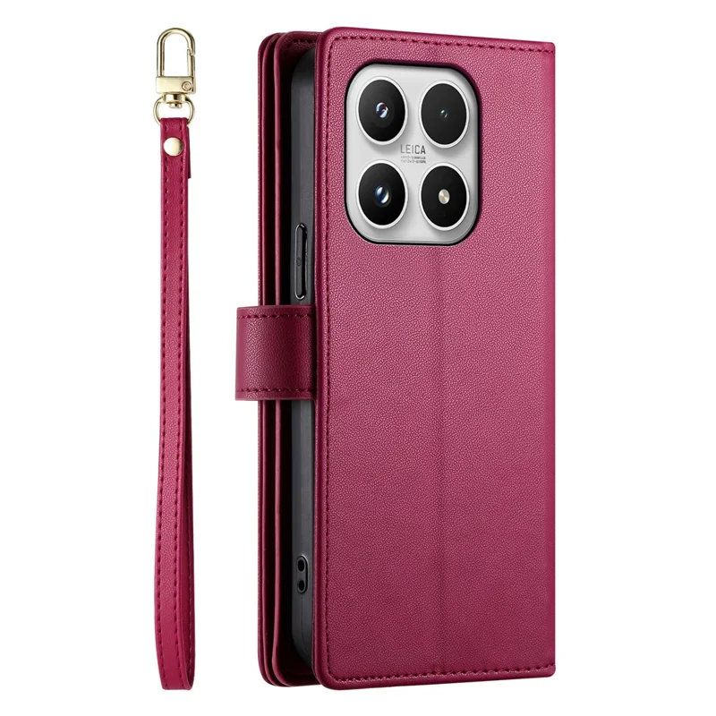 For Xiaomi 17 Case Zipper Pocket Wallet Leather Phone Cover with Straps - Red