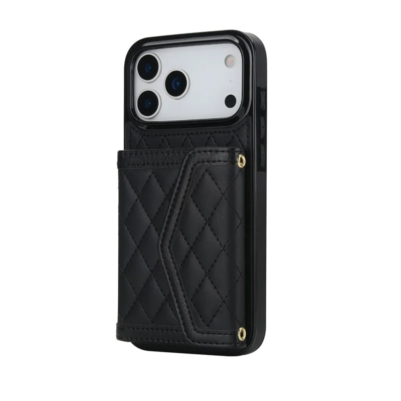 For iPhone 17 Pro Max Case Card Holders RFID Blocking PU Leather + TPU Phone Back Cover with Shoulder Strap - Zwart