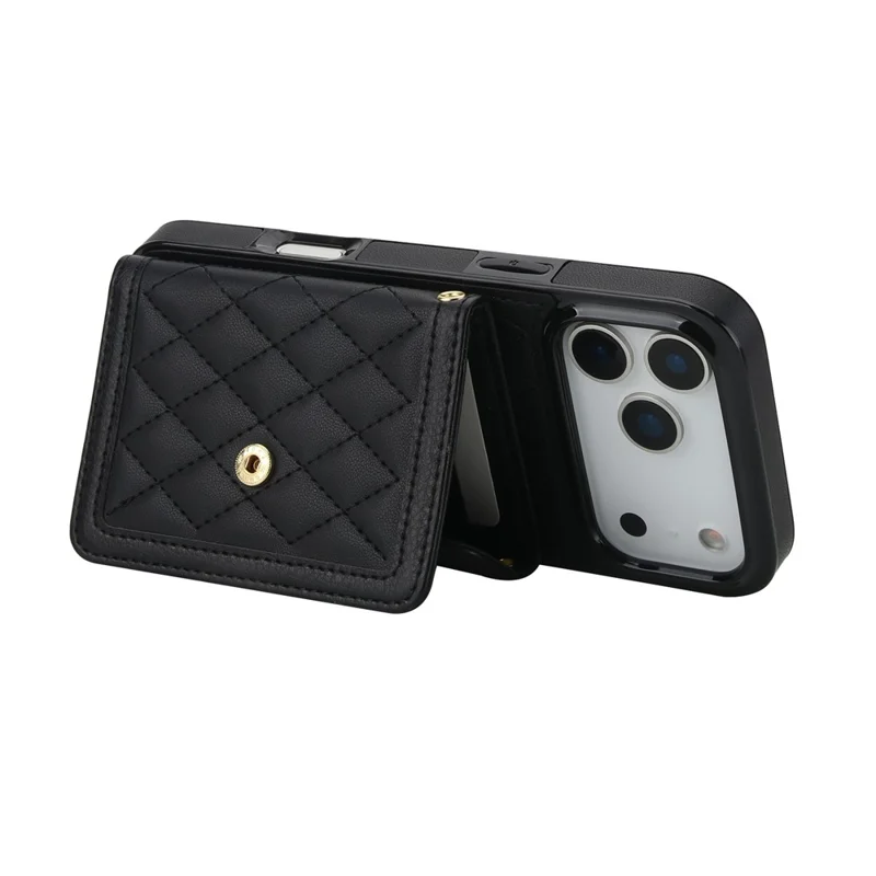 For iPhone 17 Pro Max Case Card Holders RFID Blocking PU Leather + TPU Phone Back Cover with Shoulder Strap - Zwart