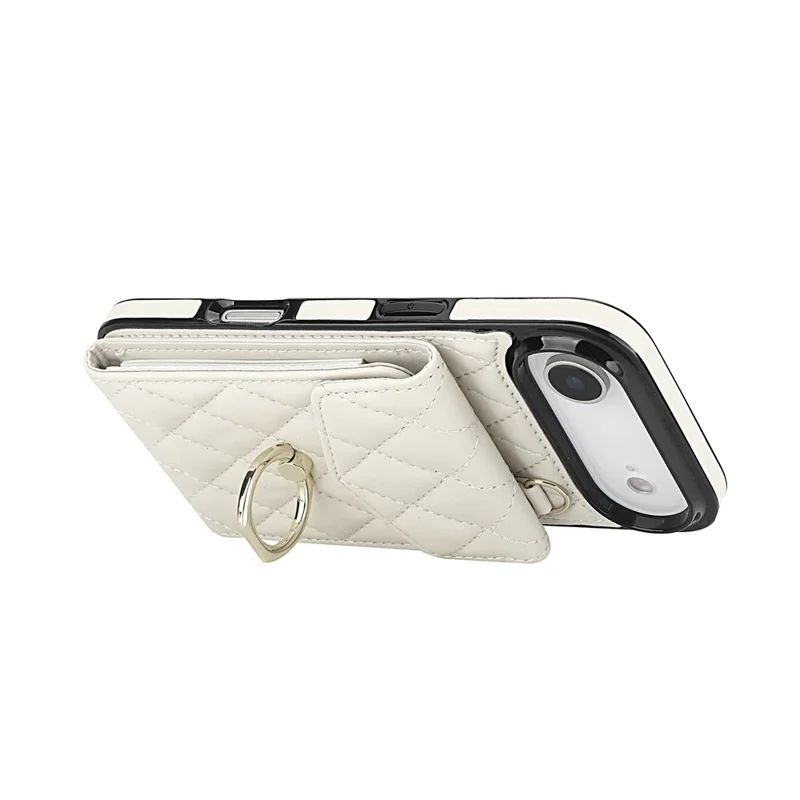 For iPhone Air Case RFID Blocking Card Bag Leather + TPU Crossbody Phone Cover with Ring Kickstand - Beige