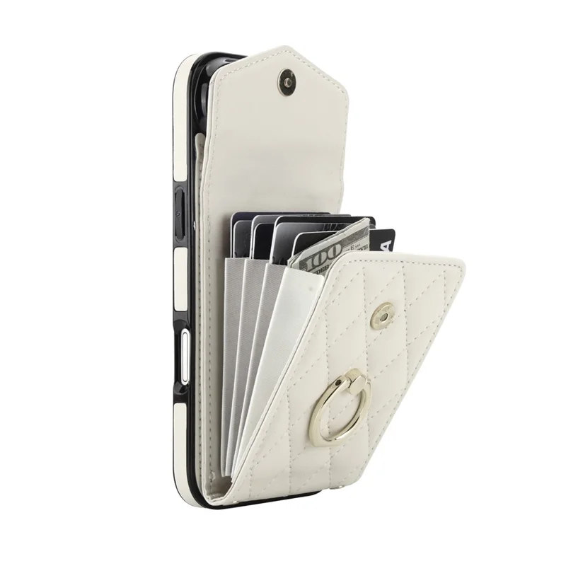 For iPhone Air Case RFID Blocking Card Bag Leather + TPU Crossbody Phone Cover with Ring Kickstand - Beige