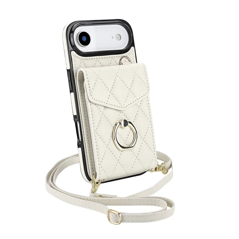 For iPhone Air Case RFID Blocking Card Bag Leather + TPU Crossbody Phone Cover with Ring Kickstand - Beige
