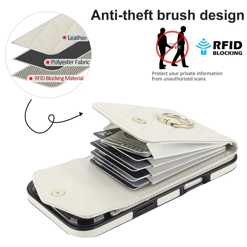 For iPhone Air Case RFID Blocking Card Bag Leather + TPU Crossbody Phone Cover with Ring Kickstand - Beige