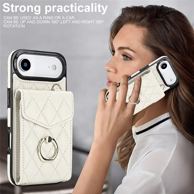 For iPhone Air Case RFID Blocking Card Bag Leather + TPU Crossbody Phone Cover with Ring Kickstand - Beige
