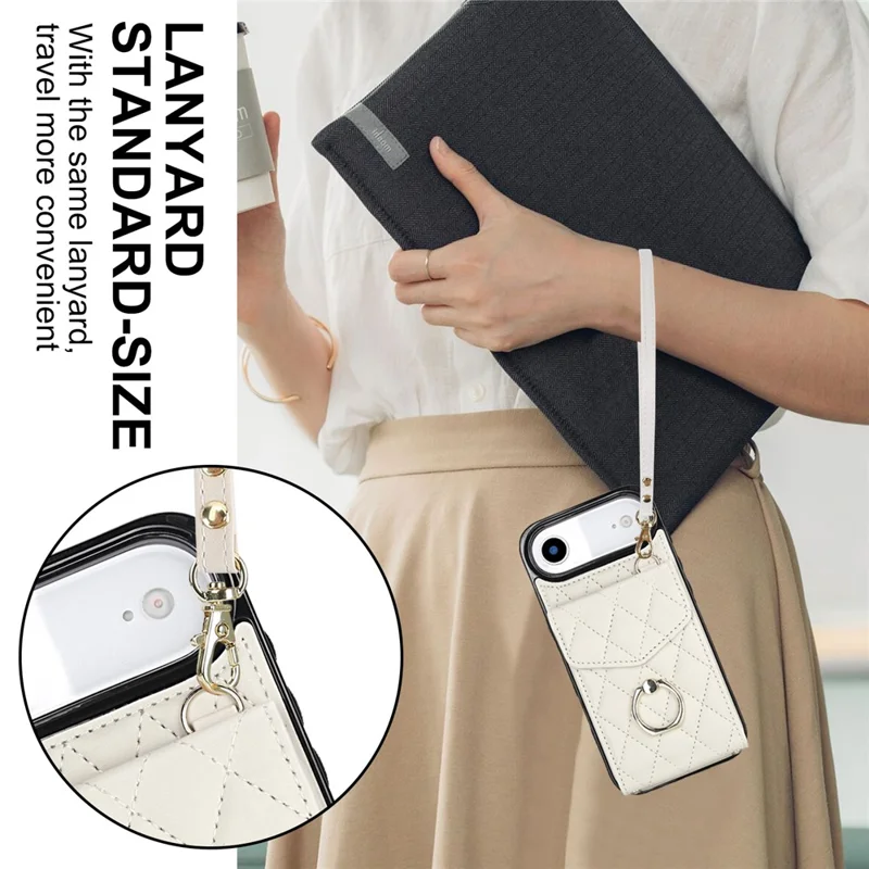 For iPhone Air Case RFID Blocking Card Bag Leather + TPU Crossbody Phone Cover with Ring Kickstand - Beige