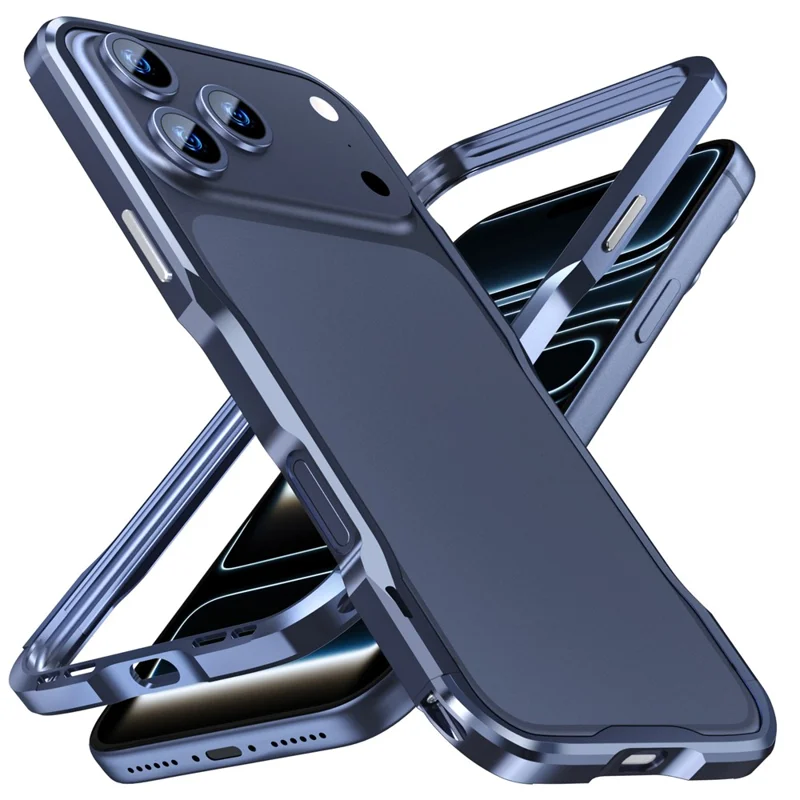 LUPHIE For iPhone 17 Pro Max Case Metal Bumper Frame Shockproof Phone Cover - Dark Blue