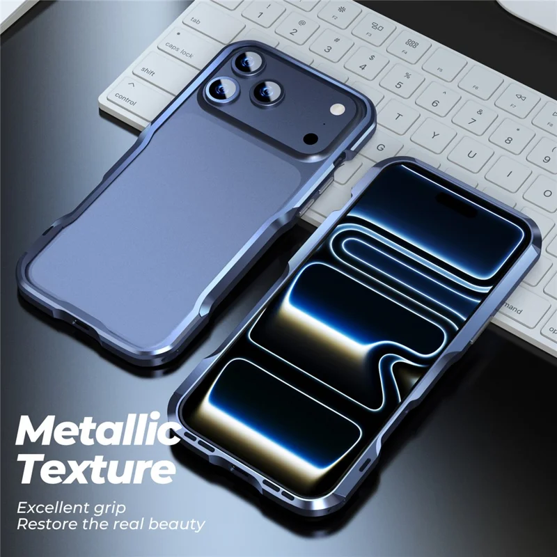 LUPHIE For iPhone 17 Pro Max Case Metal Bumper Frame Shockproof Phone Cover - Dark Blue