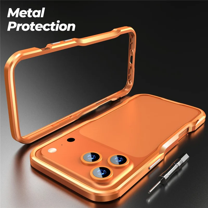 LUPHIE For iPhone 17 Pro Case Metal Bumper Frame Shockproof Phone Cover - Dark Blue