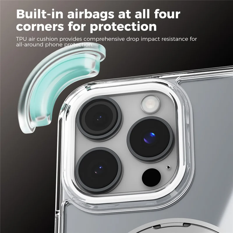 ABEEL Q-LUCK For iPhone 13 Pro Magnetic Case Rotating Kickstand Shockproof TPU + PC Phone Back Cover - Silver