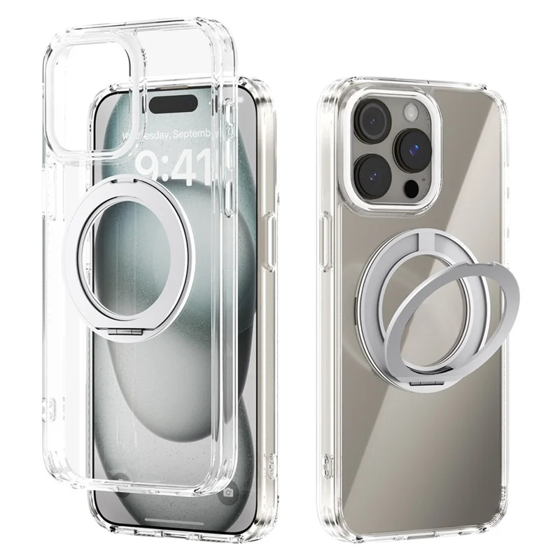 ABEEL Q-LUCK For iPhone 13 Pro Max Magnetic Case Rotating Kickstand Shockproof TPU + PC Phone Back Cover - Silver